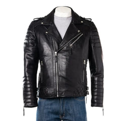 Men Black SlimFit Diamond Biker Style Leather Jacket