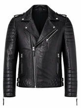 Men's Black Slim Fit Diamond Style Leather Jacket, front view