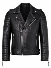Men's Black Slim Fit Diamond Style Leather Jacket, front view