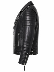 Men's Black Slim Fit Diamond Style Leather Jacket, back view