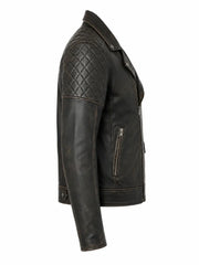 Men's Black Vintage Look Style Leather Jacket, side view
