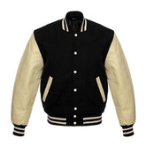 Men Black and Beige Varsity Jacket