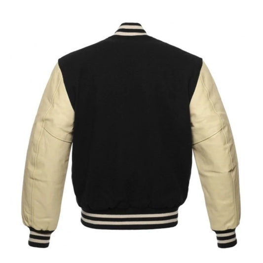 Men Black and Beige Varsity Jacket