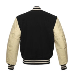Men Black and Beige Varsity Jacket