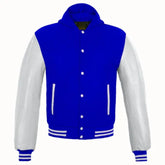 Men Blue and White Varsity Jacket with Hooded