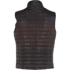 Men Brown Leather Bubble Gilets Vest