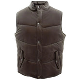 Men Brown Leather Puffer Vest