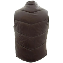 Men Brown Leather Puffer Vest