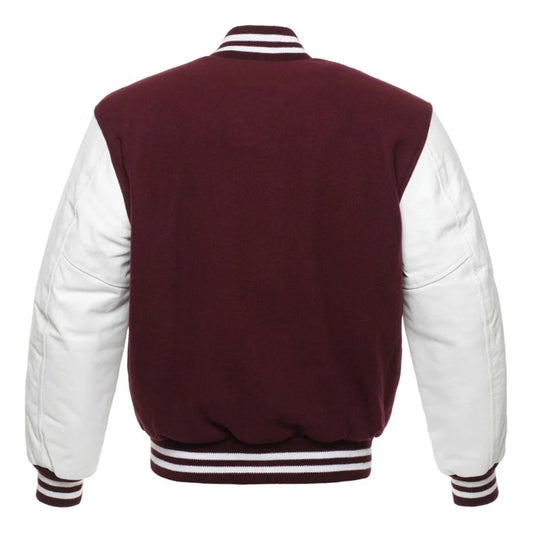 Men Burgundy Fleece Varsity Jacket