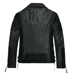 Men Charcoal Quilted Leather Jacket