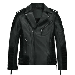 Men Charcoal Quilted Leather Jacket