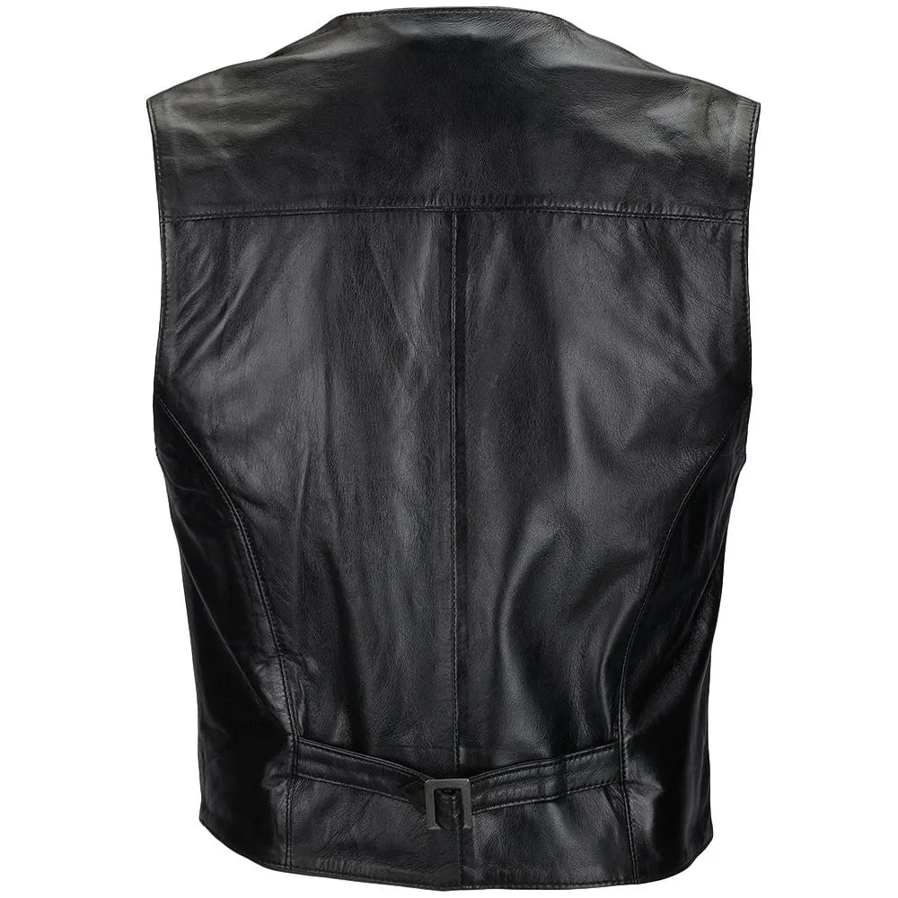 Men Classic Ashwood Black Leather Vest