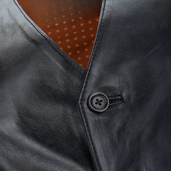 Men Classic Ashwood Black Leather Vest