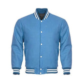 Men Classic Blue Fleece Varsity Jacket