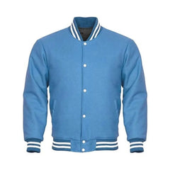 Men Classic Blue Fleece Varsity Jacket