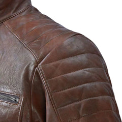 Men Classic Brown Quilted Leather Jacket
