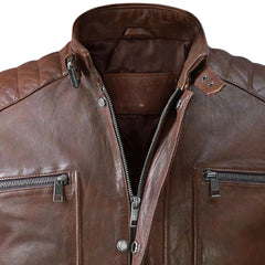 Men Classic Brown Quilted Leather Jacket