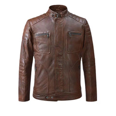 Men Classic Brown Quilted Leather Jacket