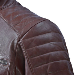 Men Classic Burgundy Quilted Leather Jacket
