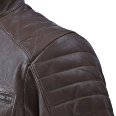 Men Classic Dark Brown Quilted Leather Jacket