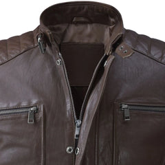 Men Classic Dark Brown Quilted Leather Jacket