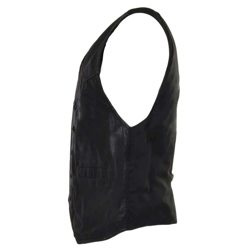 Men Classic Leather Black Genuine Leather Vest