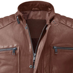 Men Classic Tan Quilted Leather Jacket