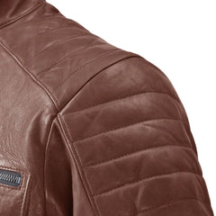 Men Classic Tan Quilted Leather Jacket