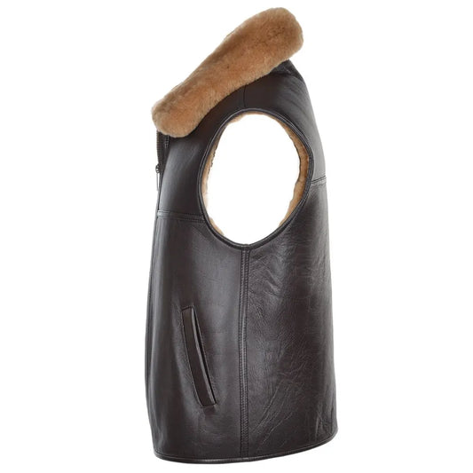 Men Dark Brown Aviator RAF Shearling Vest