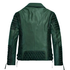 Men Green Quilted Leather Jacket