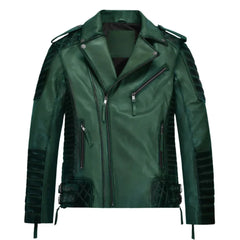 Men Green Quilted Leather Jacket