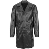Men Jimmy Black Leather Long Length Coat