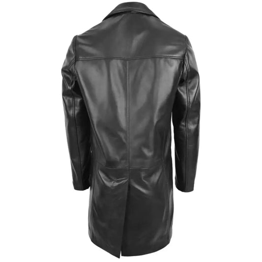 Men Jimmy Black Leather Long Length Coat