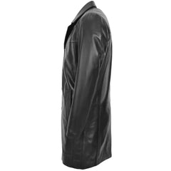Men Jimmy Black Leather Long Length Coat