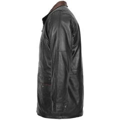 Men Leather Black Brown Trim Winter Coat