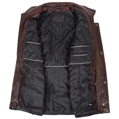 Men Leather Black Brown Trim Winter Coat