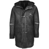 Men's Leather Black Winter Duffle Coat