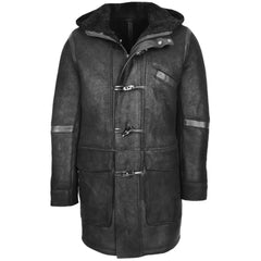 Men's Leather Black Winter Duffle Coat