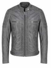 Men's Leather Gray Vintage Jacket, front view