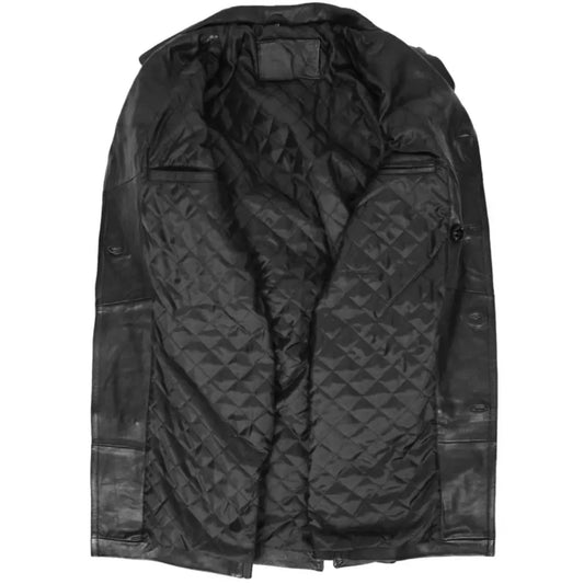 Men Leather Long Length Black Leather coat