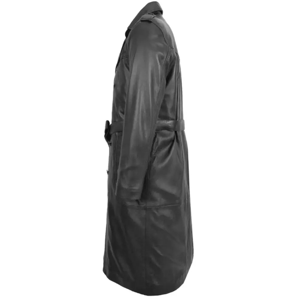 Men Leather Long Length Shoulder Epaulettes Coat