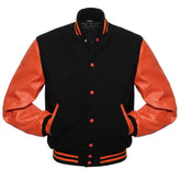 Men Orange And Black Baseball Varsity Jacket