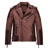 Men Lighter Maroon Quilted Leather Jacket