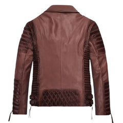 Men Lighter Maroon Quilted Leather Jacket