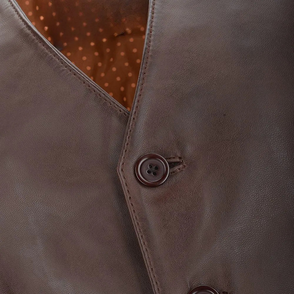 Men Mid Brown Leather Vest