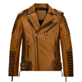 Men Mustard Quilted Leather Jacket