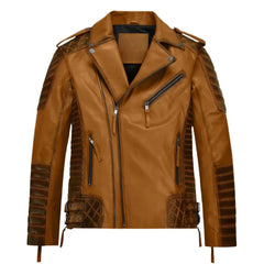 Men Mustard Quilted Leather Jacket
