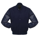 Men Navy Black Leather Sleeves Jacket