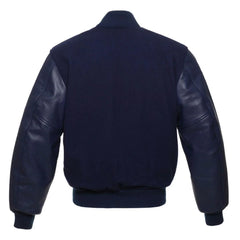 Men Navy Black Leather Sleeves Jacket