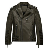 Men Olive Quilted Leather Jacket
